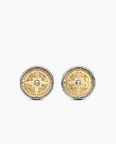 Maritime® Compass Cufflinks in Sterling Silver with 18K Yellow Gold and Center Diamond, 16mm